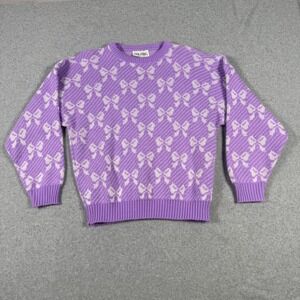 Galaxie Vintage 80s Coquette Purple Bow Pattern Crewneck Sweater Made in USA